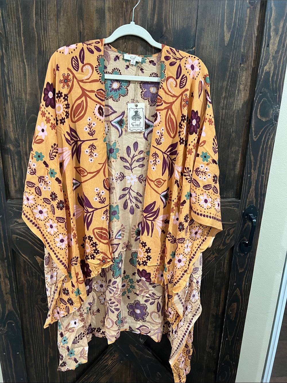easel Floral Kimono Cardigan in Mustard, Purple, Teal